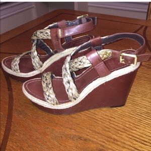 Brown Wedge Sandals with Braided Straps - Women